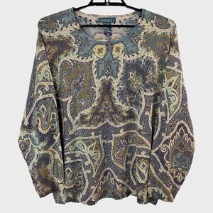 Koret Tapestry Metallic Printed Long-Sleeve Silk Blouse Women's Size 3X New